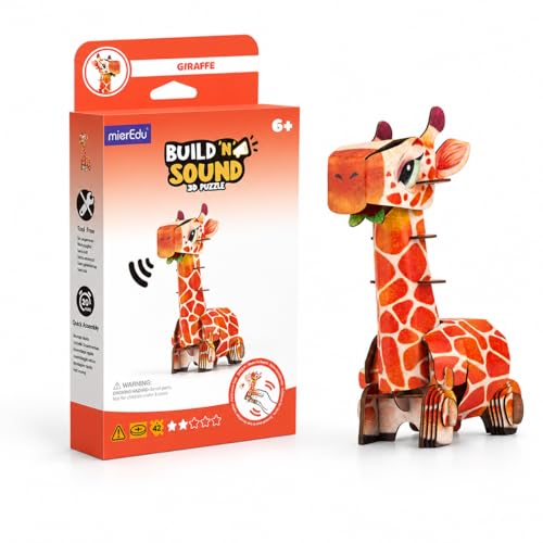 MierEdu Build 'N' Sound 3D Puzzle for Kids, Animal Puzzle with Sound Module, Educational STEM Craft Kit, FSC Paper Model Building Toy Gift for Ages 6+