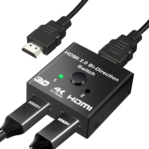 Yeecka Przełącznik HDMI 4K 60 Hz ze stałym kablem 1M, aluminiowy rozdzielacz HDMI dwukierunkowy przełącznik 2 wejścia, 1 wyjście lub 1 wejście 2 wyjścia, 1080P HDR kompatybilny z PC, PS5/4, TV Box