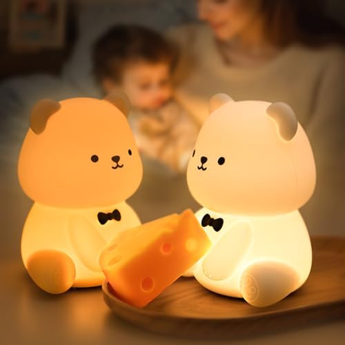 Cute Bear Soft Night Light, Squishy Silicone 7 Color Changing Night Bedroom Lamp, Dimmable USB Rechargeable Desktop Light, Gift for Kids Girls Boys, Family, Friend, Lover, Room Deco
