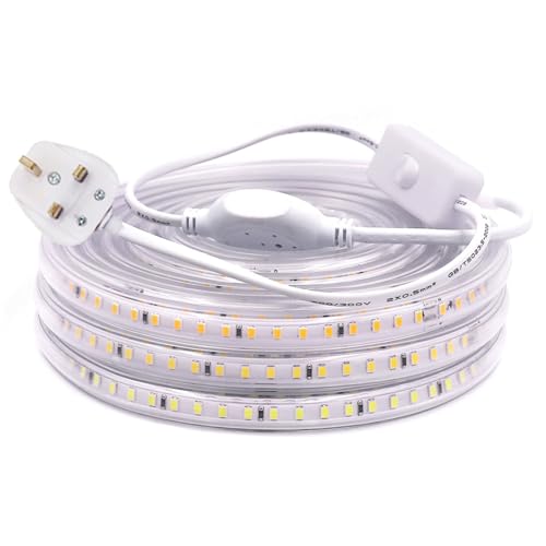 GQL 220V-240V LED Strip (Cut to 20cm) with Switch Power Supply, Waterproof 2835 SMD 120 LEDs/m Rope Light Professional Commercial Engineering Decoration- 1m Natural White