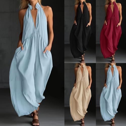 Combinaison fluide d'été avec poches coupe ample et pantalon large plissé - 5