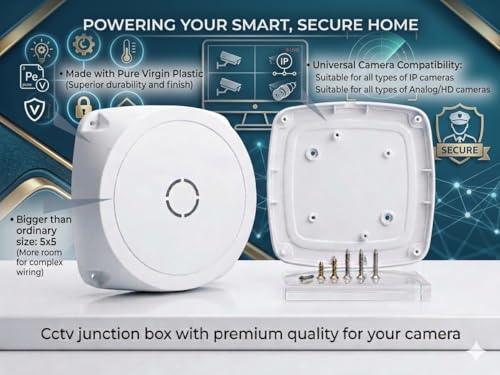 Image of CctvJunction Box, White, Pure Virgin Plastic, 5x5 Inch, Round with Square Surface, for IP and HD Cameras, Pack of 4