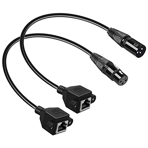 iYueMps 2pcs 3 Pin XLR to RJ45 Adapter, 30cm XLR Male/Female to RJ45 Female Extension Cable DMX-CON Cable Converter Extension Plug (1Set)