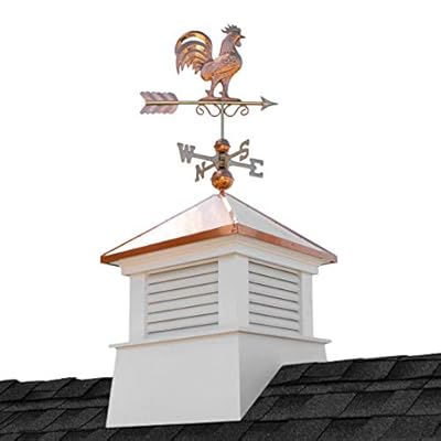 26" Square Manchester Vinyl Cupola with Rooster Weathervane by Good Directions,White