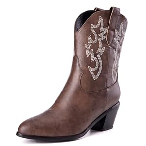 Carkuolary Dames Klassiek Basic Western Cowboy laarzen with Embroidered Puntige Teen