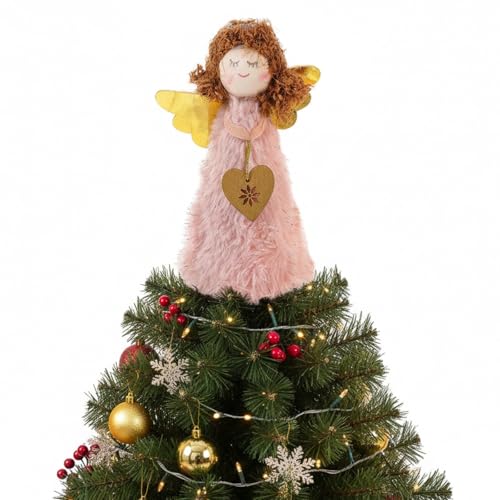 SOIMISS Christmas Angel Tree Topper Decorations, Angel Christmas Tree Topper, 14 x 6.5 cm Xmas Fairy Tree Topper Ornament for Home, Table, Indoor & Outdoor Christmas Tree New Year Holiday Decor, Pink