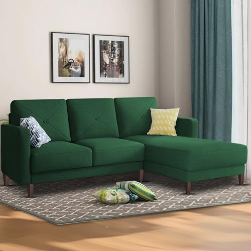 Image of Baloney RHS 4 Seater L Shape Sofa Set for Living Room (Green Fabric) Premium Fabric Sofa