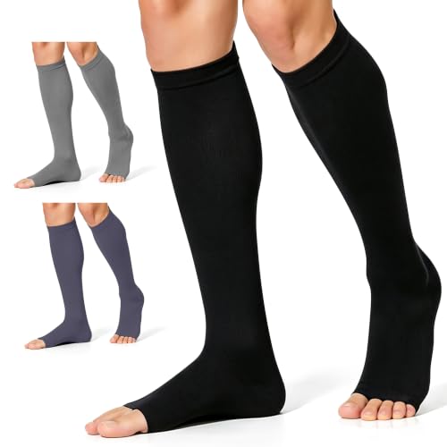 Image of CHARMKING 3 Pairs Open Toe Compression Socks for Women & Men Circulation 15-20 mmHg is Best Support for All Day Wear