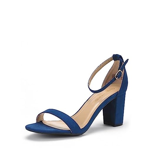 Dream Pairs Chunk Sandalias de Tacón Alto Vestir Moda Punta Abierta Correa Tobillo para Mujer Azul Marino Ante 38.5 EU/7.5 US