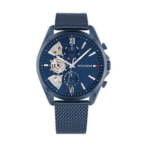 Tommy Hilfiger Montre Analogique Multifunction à Quartz pour Homme avec Bracelet milanais en Acier Inoxydable et en Piel