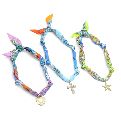 Convertible Silk Scarf Necklace, Adjustable Statement Jewelry with Gold-Plated Charm