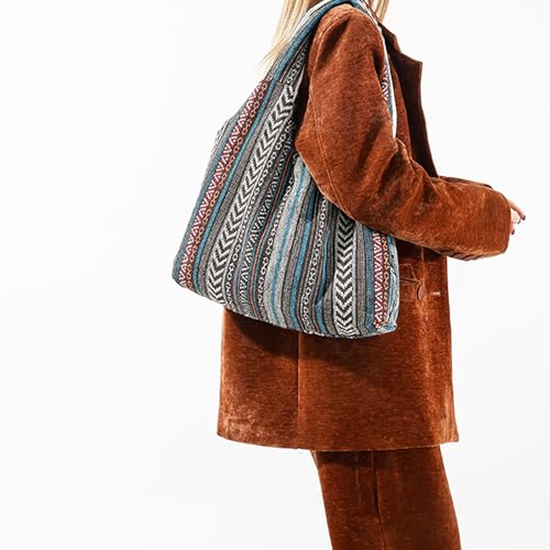 Bohemia Tote Bag, Canvas Shoulder Bag for Women, Large Capacity Work Bag，Reusable Canvas Lunch Bag Teacher Bag Shopping, Utility Aesthetic Handbag(Gray)4