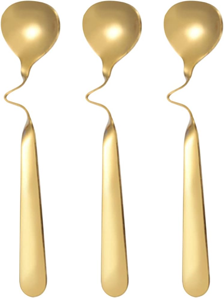 SHERCHPRY Black Decor 3Pcs Stainless Steel Jam Spoons with Curved Handle, Handle Honey Spoons, Coffee Mixing Spoons, Dessert Spoons for Tea Sugar Cake Ice, Golden Coffee Stirrers : Home & Kitchen