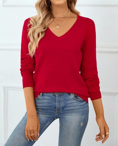 Image of QUALFORT Women's 100% Cotton Sweater, Basic Lightweight Long Sleeve Pullover