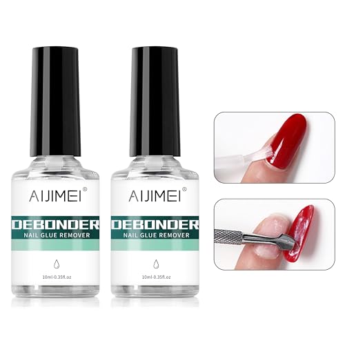 AIJIMEI 2pcs 10ml Nail Glue Remover Gel Nail Tips Remover,Press on Nail Remover For Nails Quickly Remove Professional Glue Off Nail Glue Remover for Nail Tips Flase Nails