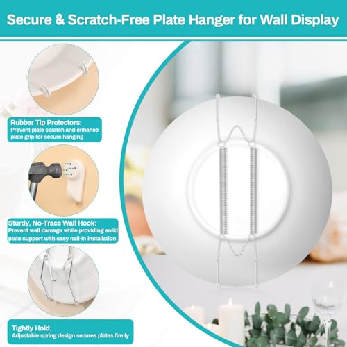 Image of 14 pcs Plate Hangers for The Wall, 4 /6 /8 /10 /12 Inch Invisible Decorative Wall Plate Hangers, Stainless Steel Plates Walls Hanger for Display Various Sizes with Hooks for Decorative
