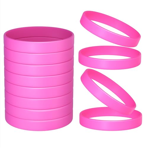 Image of Morcheiong 12 Pieces Silicone Bracelets- Rose-red Color Blank Rubber Wristbands for Adults Teen Party Favors