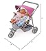 Badger Basket Folding Twin Doll Stroller - 3 Wheel Doll Pram Jogging Style with Storage Basket, 3 Point Harness & Adjustable Footrest - Fits Two 18 Inch Dolls for Realistic Pretend Play - Gray & Pink