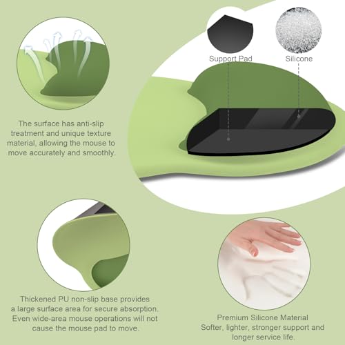 Image of MOSISO Wrist Rest Support for Mouse Pad&Keyboard Set, Circle Curved Ergonomic Mousepad&Coaster Non-Slip Base Home /Office Pain Relief&Easy Typing Pad with Soft Cloth&Raised Memory Foam, Olive Green