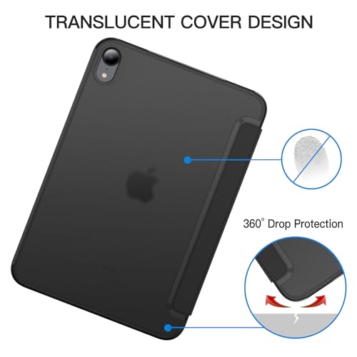 JETech iPad mini (A17 Pro 2024 モデル、第7世代) / mini 6 ケース (8.3インチ、2021モデル、第6世代)用 スリムスタンドハードバック ウェイクアップ/オートスリープ機能付き タブレットカバー (ブラック)