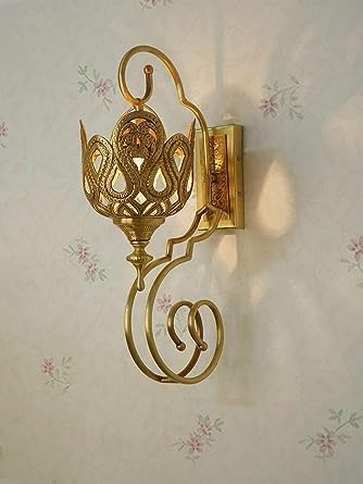 Image of Gold Antique Hand Carved Unique Brass Single-Light Wall Lamp for Living Rooms Home Decoration
