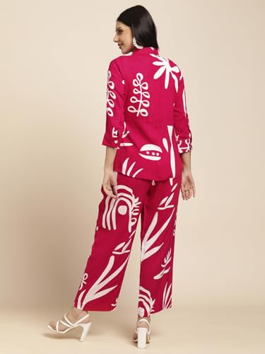 Image of RATAN Women's Rayon All Over Floral Printed Night Suit Shirt and Pajama Co-ord Set