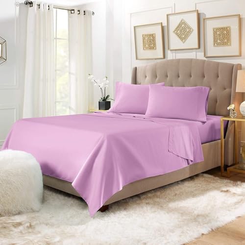 Image of BEVI Home Premium Solid Plain Double Bedsheet Without Pillow Cover 300 TC Microfiber for Double Bed Size 90 inch x 95 inch Pink