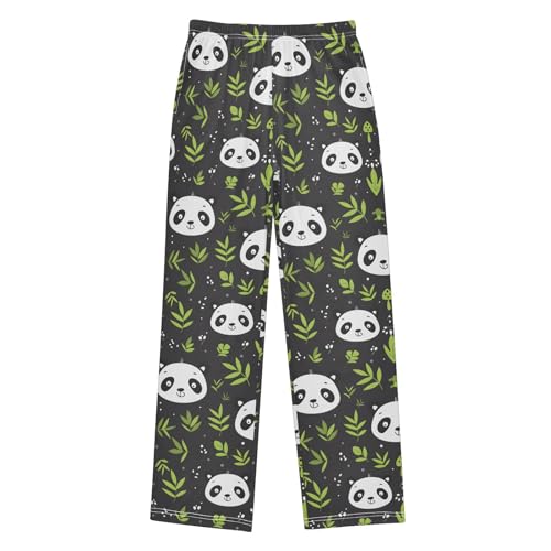 ALAZA Cute Cartoon Panda with Leaves Pajamas Bottoms with Pockets Comfy Pjs Sleepwear Elastic Waistband Pajamas Pants Lounge Pants for 6-14 Years