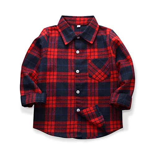 Image of OCHENTA Men's & Boys Flannel Shirts Button Down Long Sleeve Plaid Shirt Family Matching Outfits