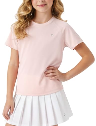 PATPAT Girls UPF 50+ Athletic Shirts Kids Short Sleeve Quick Dry T-Shirts Loose Active Wear Golf Tops Tees Pink 13-14 Years