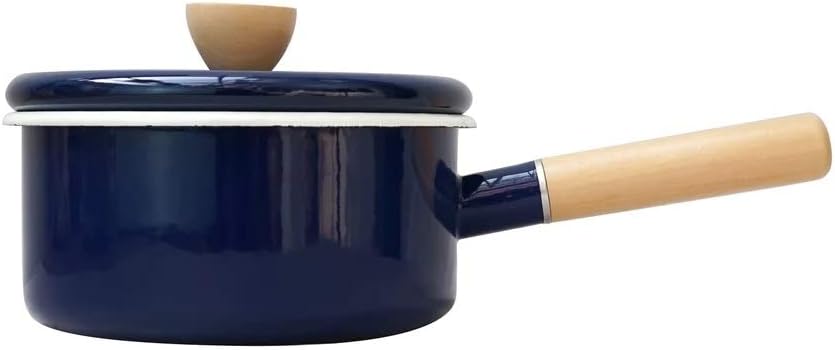 YumCute Home Enamel Sauce Pan Healthy White Enameled Inside Coating Iron Milk Pan and Butter Warmer with Wooden Handle Handy Pot