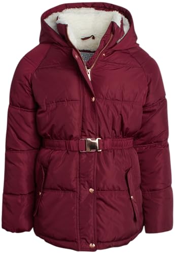 Image of KENSIE GIRL Girls Puffer Jacket Sherpa-Lined Belted Winter Coat