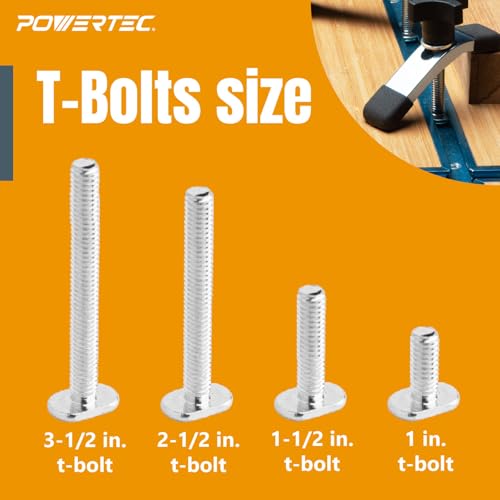 Image of POWERTEC 72211 T Track Knob 16-Piece Set & 4PK Toggle Clamps, 5 /16 inch-18 T Slot Bolts w /Knobs & 12050 Quick Release Vertical Clamps for Woodworking Jigs and Fixtures, Welding, Drill Press, Crosscut Sled