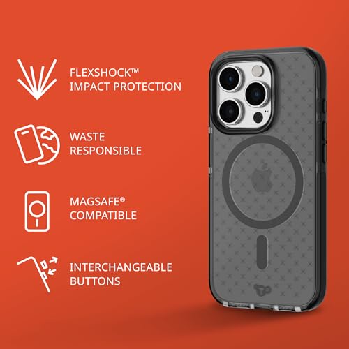 Image of Tech21 Evo Check case for iPhone 15 Pro - Compatible with MagSafe - Impact Protection Case - Smokey /Black