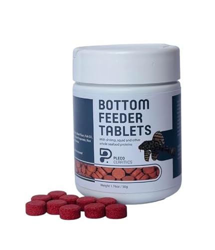 Plecoceramics Algae Wafers Universal Fish tabs for Most Aquarium Fish - Turtle Feed - Goldfish Food - Catfish wafers - Algae Spirulina Wafers for Bottom Feeders - Protein Wafers (50 gr, with Shrimp)