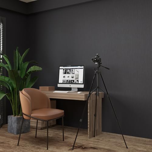 HyunHome Plain Peel and Stick Wallpaper with Embossed Vertical Stripe Pattern Linen Textured Removable Contact Paper Waterproof Self-Adhesive Wall Paper (Off Black, 23.6"x393", Solid) by HyunHome - Used condition - Image 4