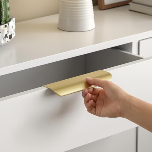 Image of Goldenwarm Matte Gold Cabinet Handles 3 Inch 10 Pack, Finger Pulls for Cabinets, Black Edge Pull for Dresser Drawers, Aluminum Alloy, Modern Kitchen Hardware for Dresser Bathroom Closet and Cupboard