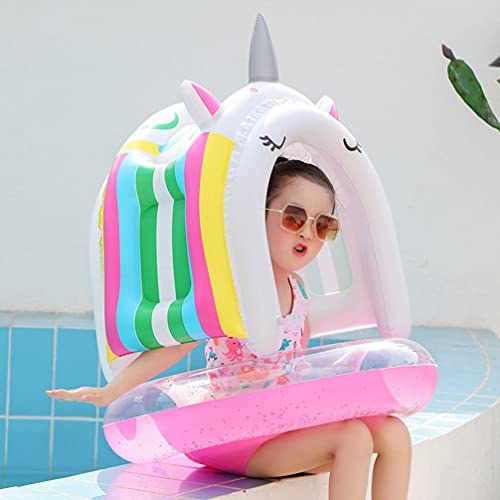 HEMOTON Anel de natação de unicórnio com dossel PVC inflável para natação brinquedo inflável de água