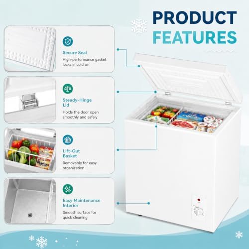 7 Cu.Ft Chest Freezer, Commercial Adjustable Temp Deep Freezer with Basket & Wheels, White - 3