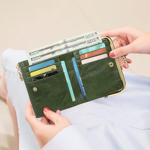 Women's RFID Blocking Leather Bifold Wallet - Vintage Small Zipper Coin Purse with Kiss Lock - Image 6