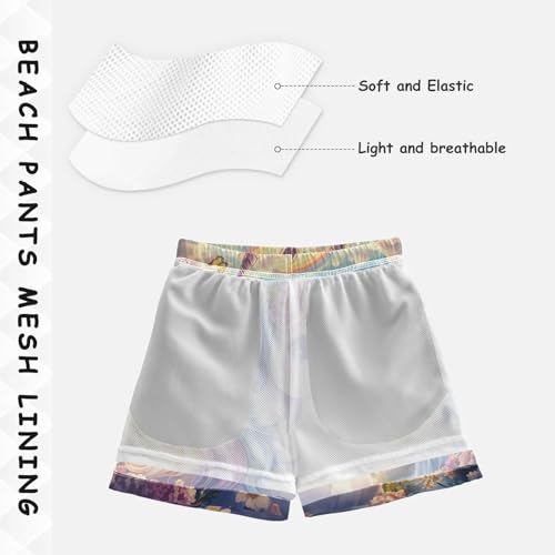 Pigsaly Boys Swim Trunks Unicorn Rainbow Sky Boys Board Shorts Swimsuit Swimwear Summer Bathing Suit 5T4