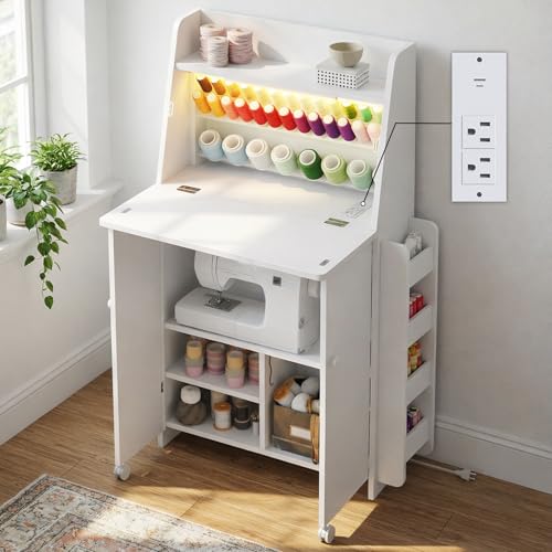 Kikihouse Folding Sewing Machine Cabinet with LED...