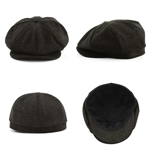 Image of KUJUHA Wool Newsboy Cap for Men Flat Irish Cabbie Ivy Gatsby Newsboy Driving Hat Hunting Cap