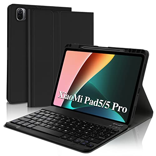 SENGBIRCH Funda con Teclado Español Ñ para Xiaomi Mi Pad 5/5 Pro 11", Funda de Cuero Ultrafina con Teclado inalámbrico Desmontable por Bluetooth y Ranura para bolígrafo incorporada Cover