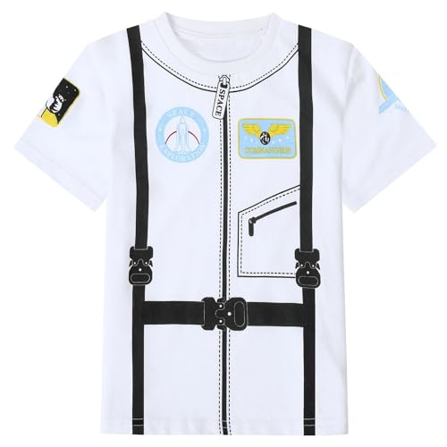 MOMBEBE COSLAND Camiseta Manga Corta Astronauta Niño Camisetas de Algodón de Halloween para Niños, 5 Años