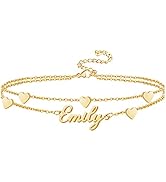 Custom Name Anklet Bracelets for Women 18K Gold Plated Dainty Layered Anklet Personalized Handmad...