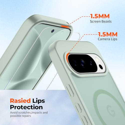 Image of SUPFINE Magnetic for Google Pixel 10 Pro XL Case with Screen Protector, (Built-in Magnets) ((Military Grade Drop Protection) Slim Translucent Shockproof Phone Case,Light Green
