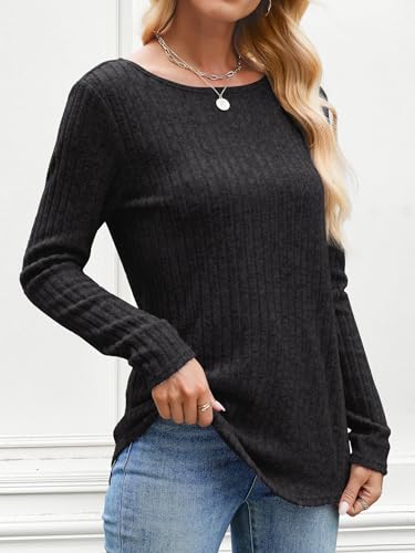ANRABESS Long Sleeve Shirts for Women Crewneck Tunic Tops Business Casual Fit Fall Lightweight Sweaters Fashion Clothes 20254
