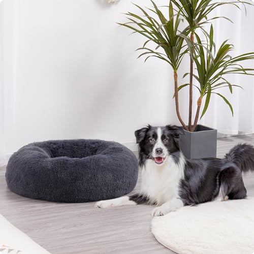 HMTOPE Orthopädisches Hundebett rund Hundekissen Hundesofa Katzenbett Donut Kuscheliges Hundekorb Waschbar, 80 cm Ø, Dunkelgrau