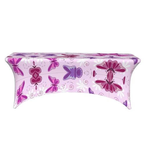 Nappe imprimée papillon rose chic avec housses de table 1.8m